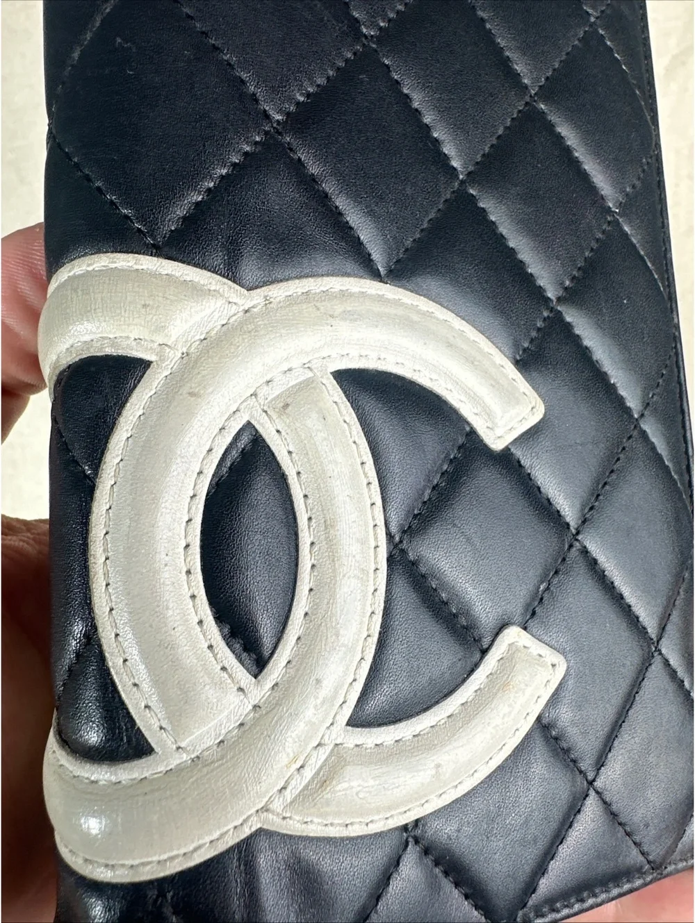 CHANEL Cambon Long Wallet Black White Quilted Lambskin Pink